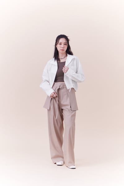 兩件式條紋西裝長褲裙2