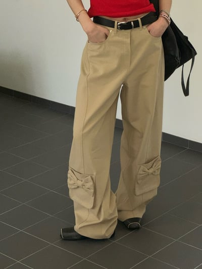 蝴蝶結口袋設計工裝褲6
