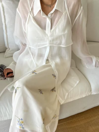 春夏光澤感兩件式透膚襯衫1