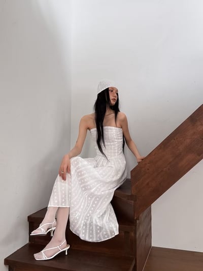 度假必備平口蕾絲雕花長洋裝7