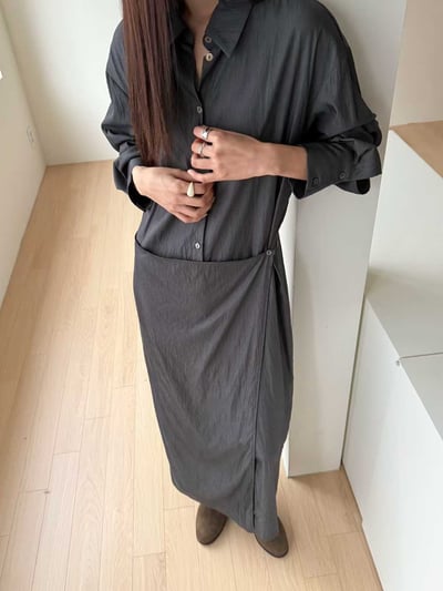 片裙造型排扣開衩襯衫洋裝14