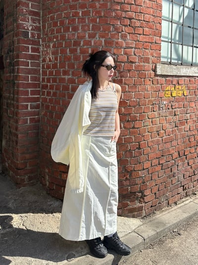 韓系簡約附腰帶風衣長裙9