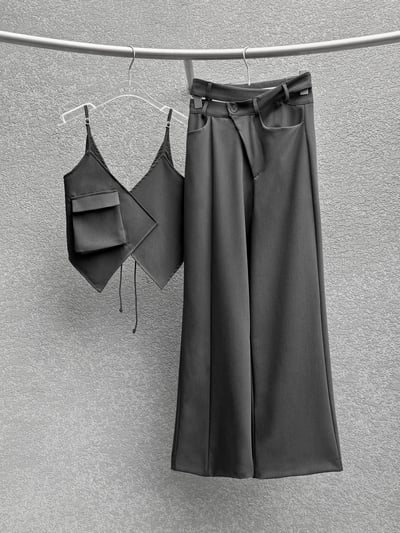 雙層交錯腰頭設計西裝長褲11