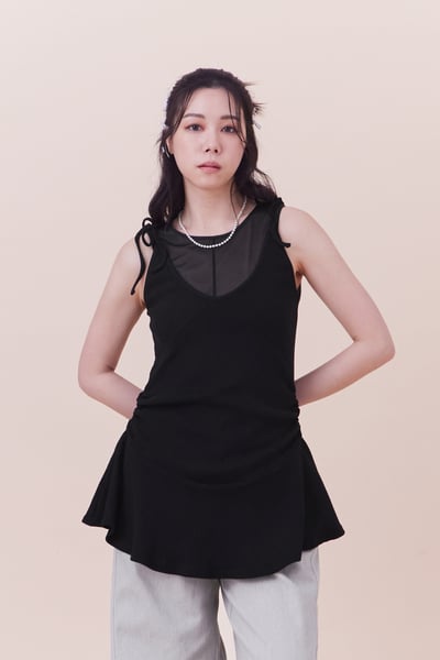 雕花棉質綁帶散擺背心1