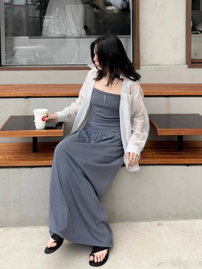 低調混紡條紋輕透襯衫2