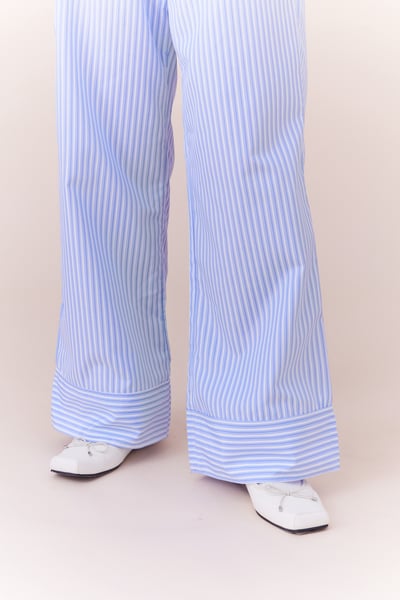 法式小浪漫鬆緊腰頭條紋長褲12