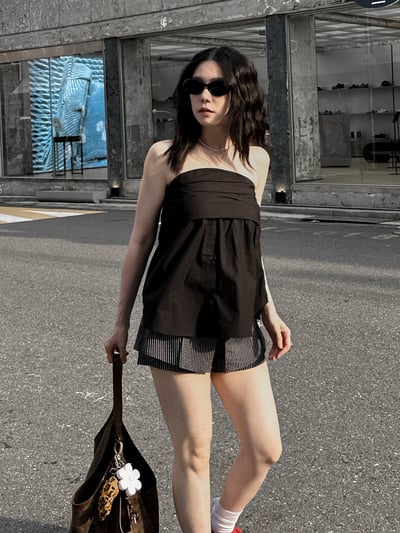 雙層襯衫布條紋短褲3