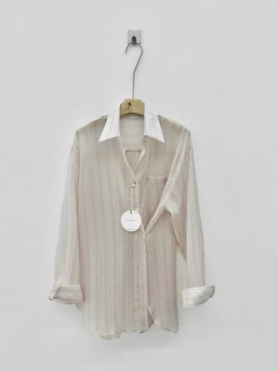 低調混紡條紋輕透襯衫4