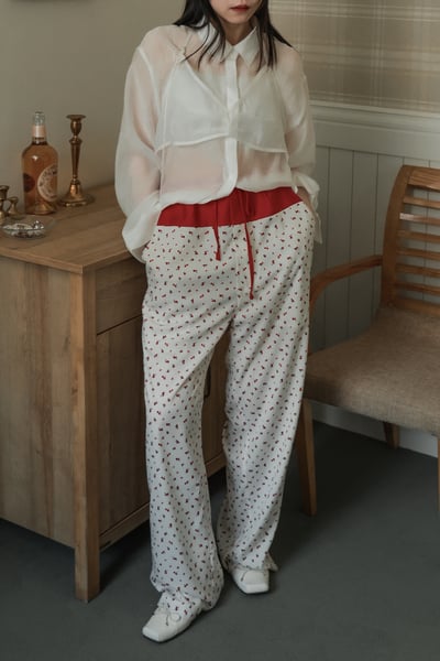 性感撞色緞面小花長褲11