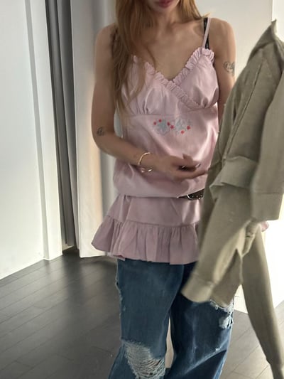 高級感刺繡絨面細肩洋裝13