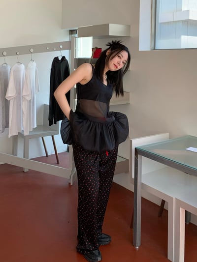 性感撞色緞面小花長褲5