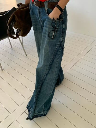 復古刷色小喇叭落地牛仔褲1