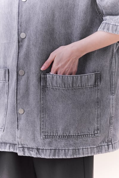 歐巴的針織拼接牛仔襯衫10