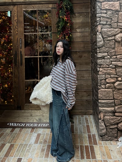 小露肩磨毛條紋連帽上衣7