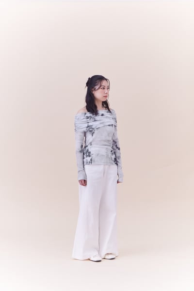 仙女渲染一字領彈性上衣9