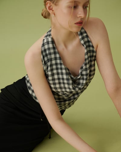 休閒格紋棉質綁帶背心10