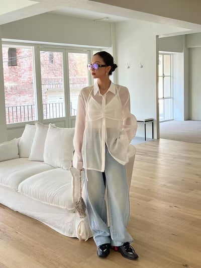 春夏光澤感兩件式透膚襯衫4