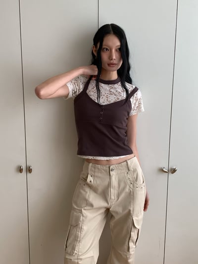 假兩件蕾絲背心上衣5