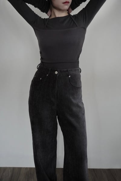 低調直紋刷色毛絨寬褲3