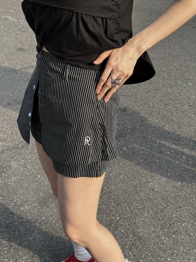 雙層襯衫布條紋短褲5