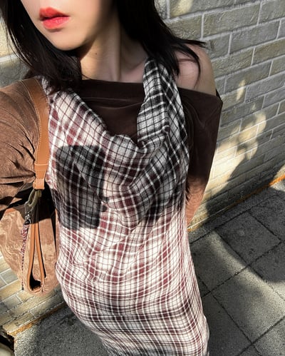 綁帶垂墜棉質格紋開衩洋裝3