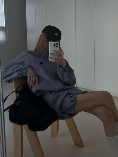 微甜休閒格紋褲裙套裝5