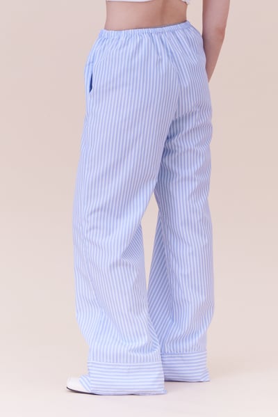 法式小浪漫鬆緊腰頭條紋長褲9