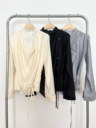 疊加領垂墜排扣附綁帶襯衫12