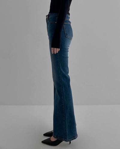 刷色開衩牛仔喇叭褲5