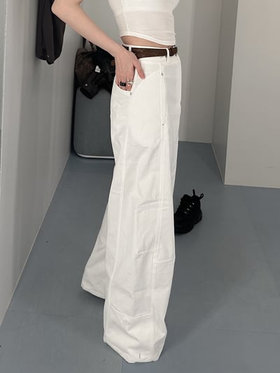 鉚釘設計反摺褲管附腰帶牛仔長褲3