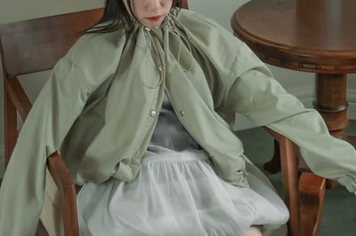 雙層荷葉抽繩排釦風衣外套（咩冷同款）13