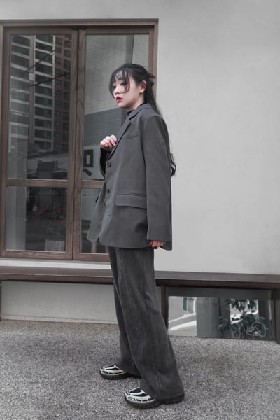 低調直紋刷色毛絨寬褲7