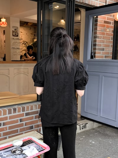 小澎袖蕾絲棉質襯衫6