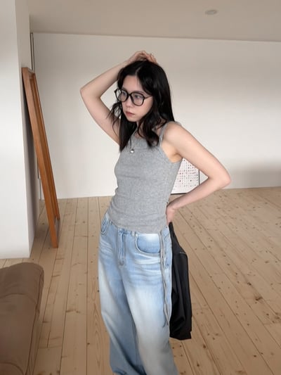 隨性綁帶假兩件背心1