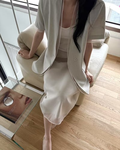 雪紡拼接亞麻西裝外套5