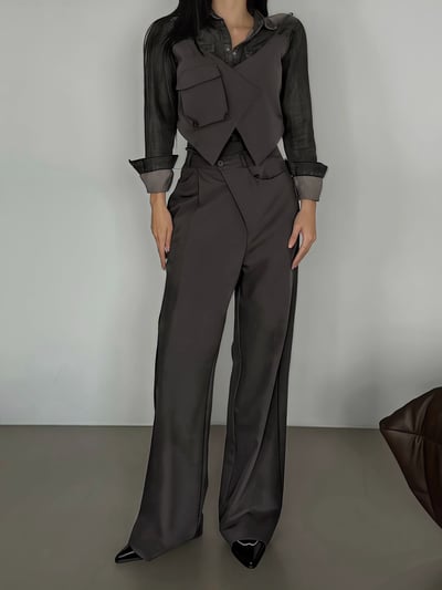 雙層交錯腰頭設計西裝長褲2