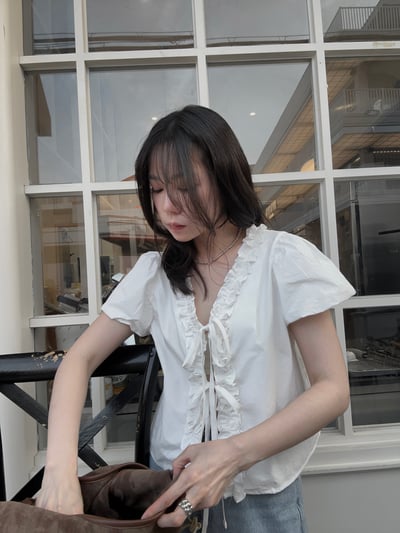 抓皺滾邊少女綁帶上衣10