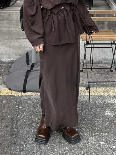 高級感光澤附片裙開衩長裙1