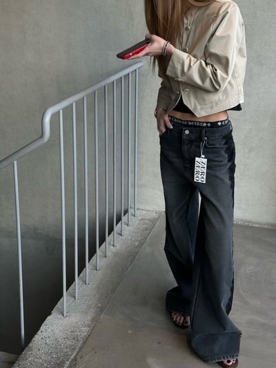 側拼蕾絲直筒牛仔褲5