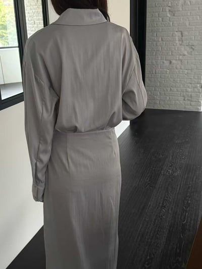 片裙造型排扣開衩襯衫洋裝7