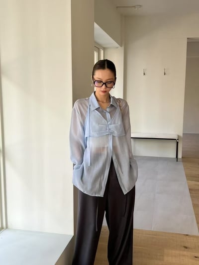 春夏光澤感兩件式透膚襯衫9