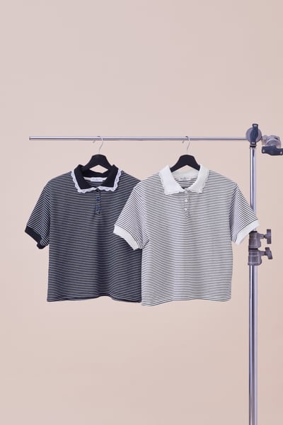 蕾絲小細節POLO條紋上衣13