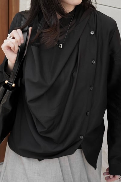 疊加領垂墜排扣附綁帶襯衫2