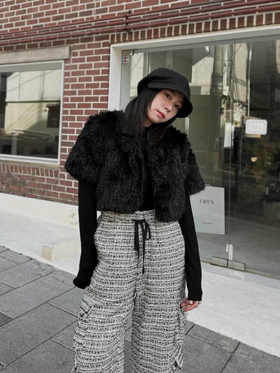 自留款經典毛呢抽繩寬版長褲3