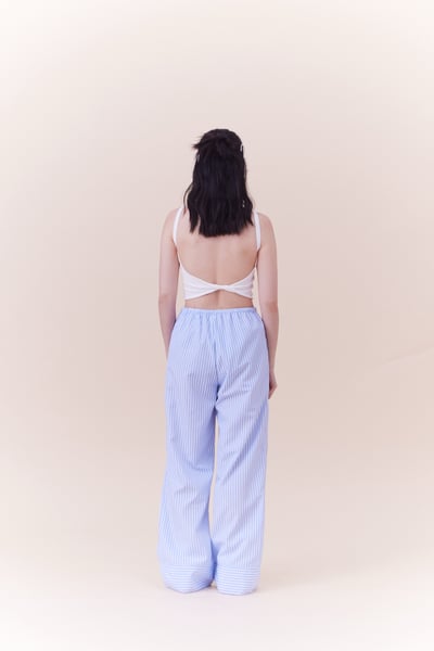 法式小浪漫鬆緊腰頭條紋長褲16