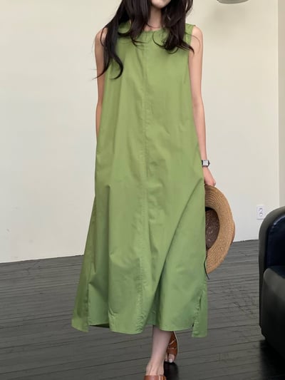 後開叉素面棉質背心洋裝3