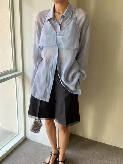 春夏光澤感兩件式透膚襯衫12