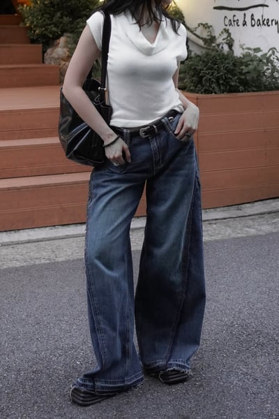 復古刷色小喇叭落地牛仔褲2