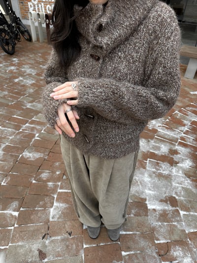 大翻領羊角扣柔軟針織外套14