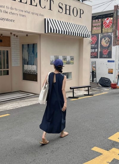 後開叉素面棉質背心洋裝6